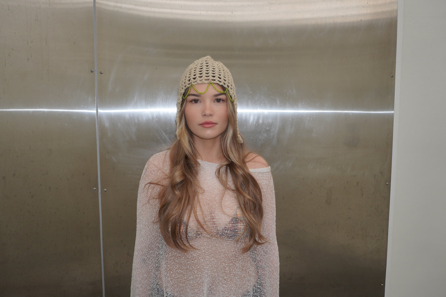 Green Crochet Trapper Cap