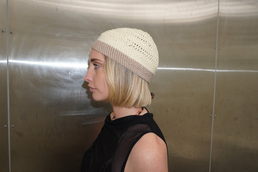 Cream Crochet Skull Cap