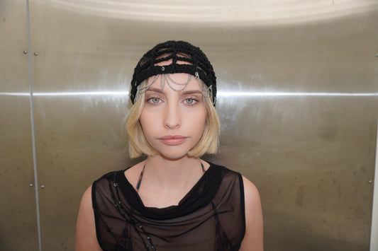 Chain Mail Black Crochet Cap