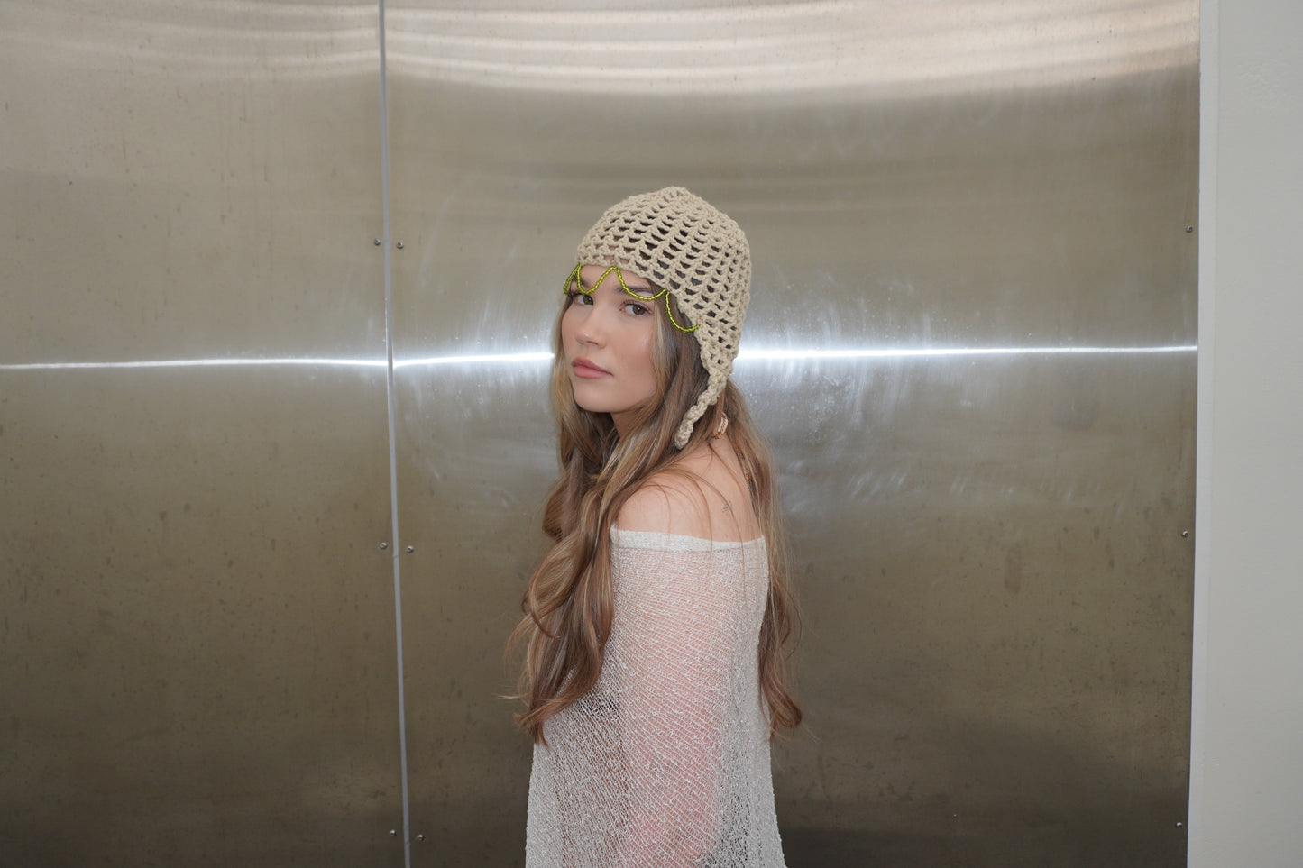 Green Crochet Trapper Cap