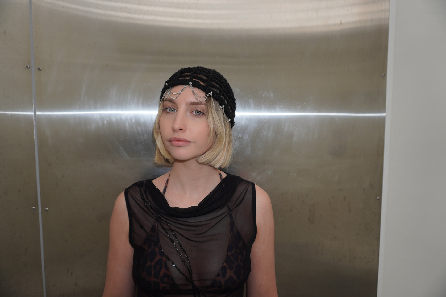 Chain Mail Black Crochet Cap