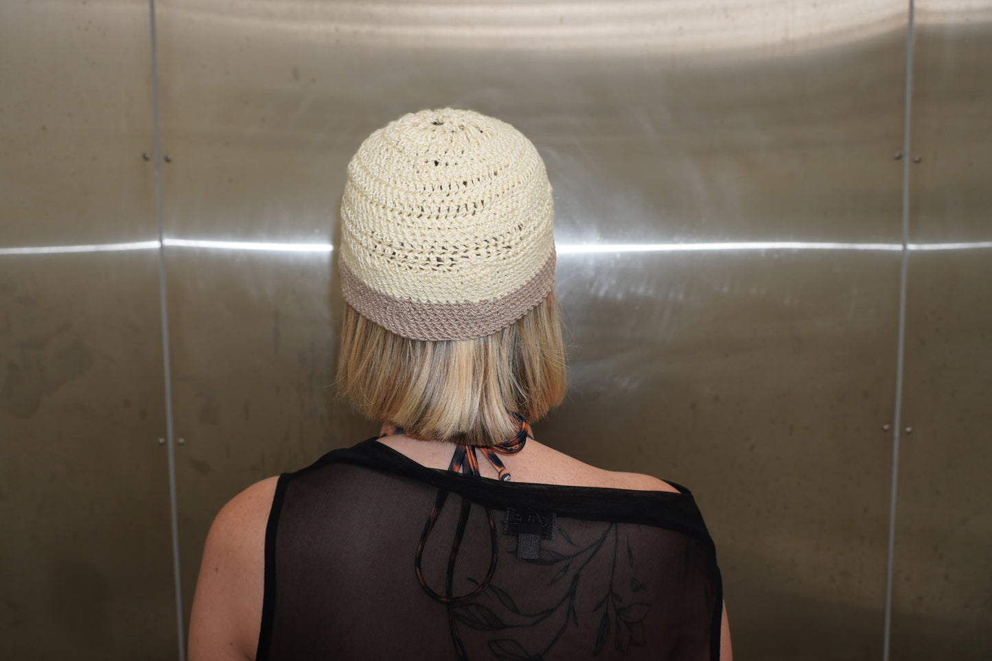 Cream Crochet Skull Cap
