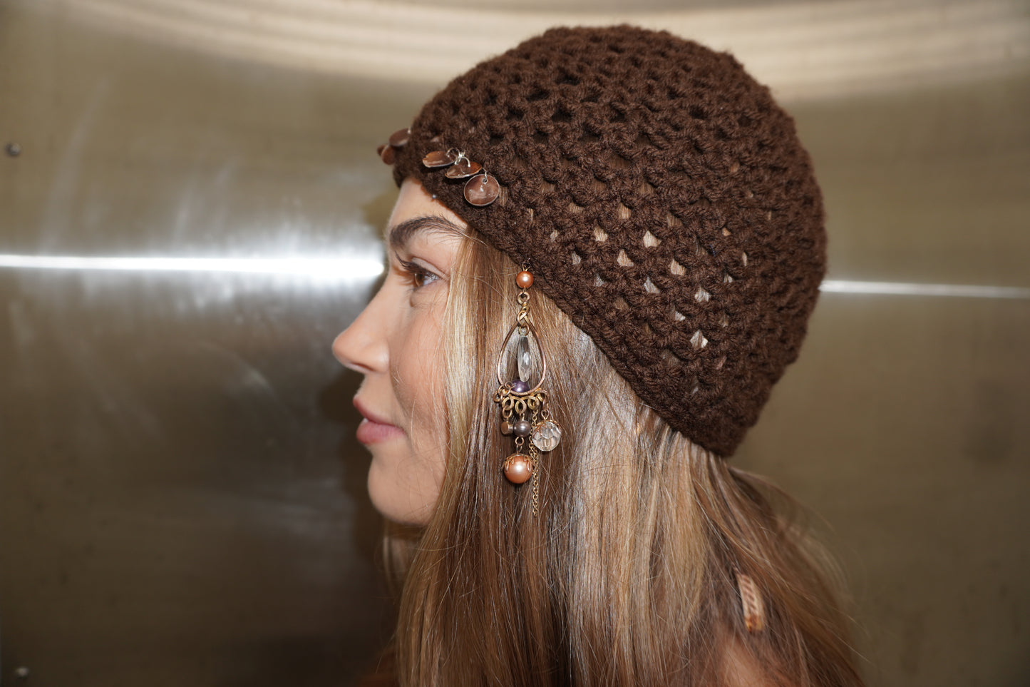Brown Crochet Skull Cap