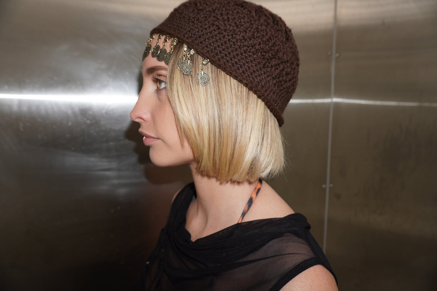 Brown Crochet Coin Cap