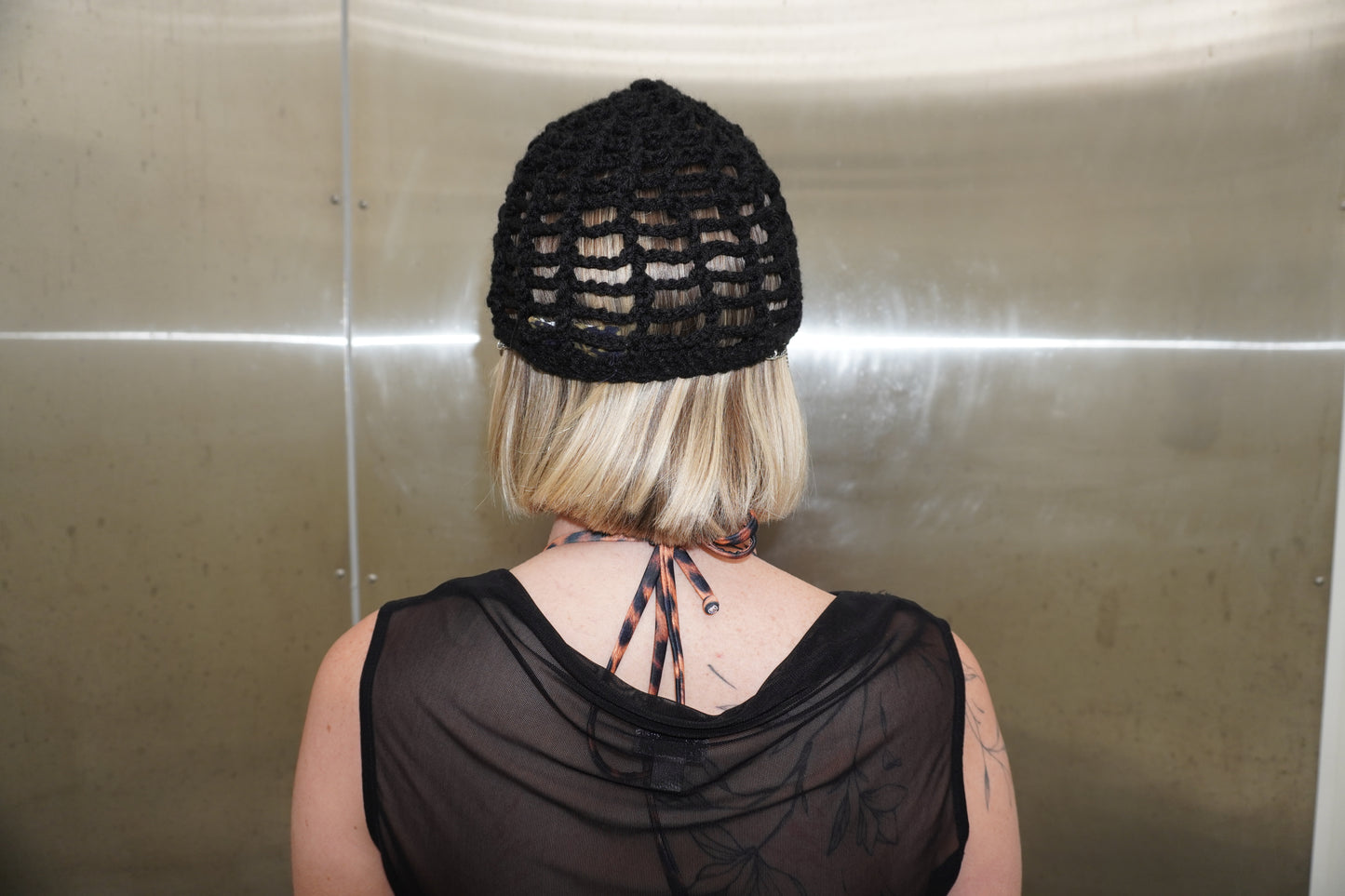 Chain Mail Black Crochet Cap