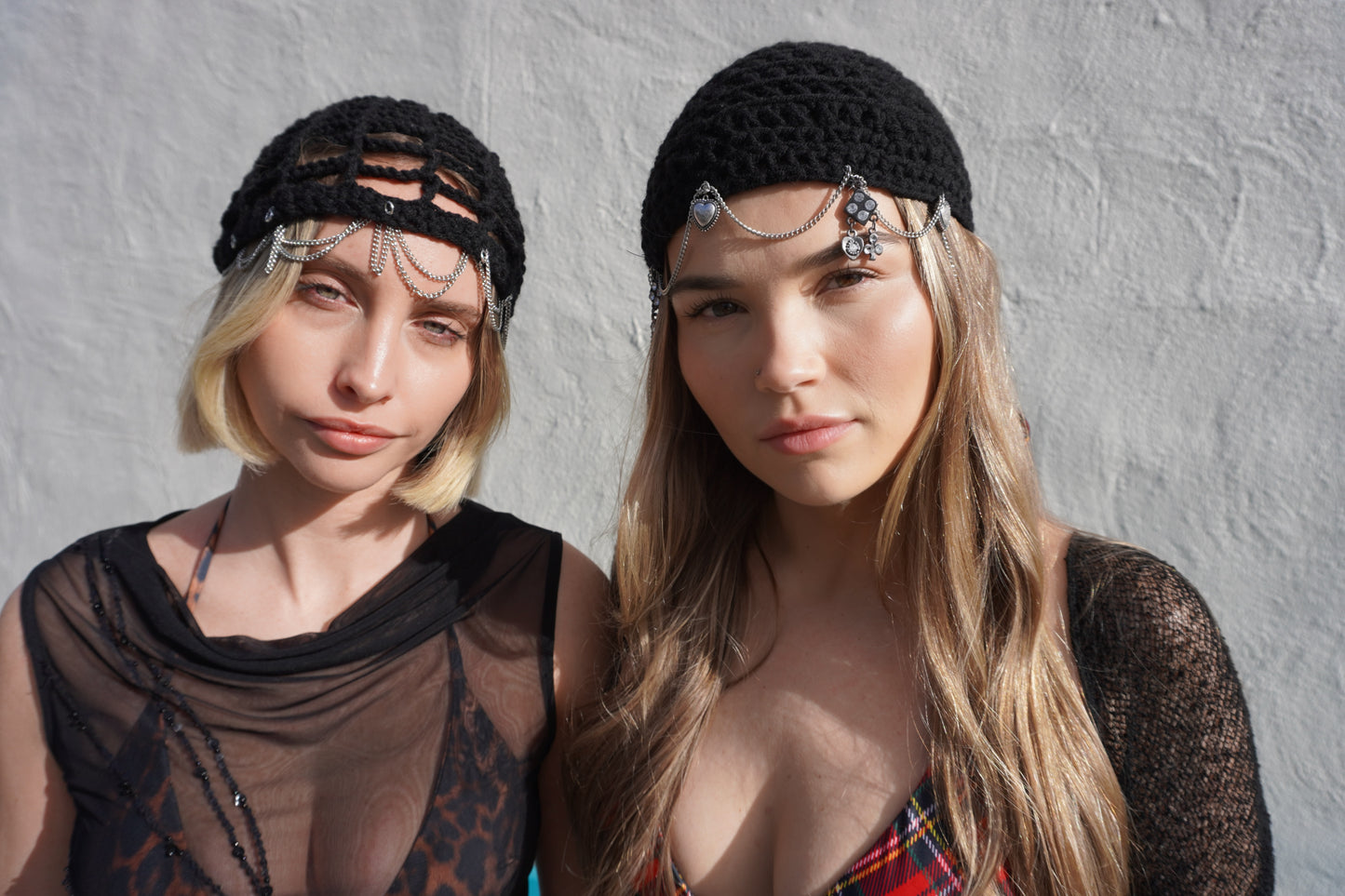 Black Crochet Jewel Skull Cap