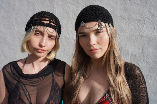 Chain Mail Black Crochet Cap