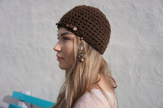 Brown Crochet Skull Cap