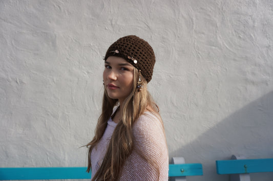 Brown Crochet Skull Cap